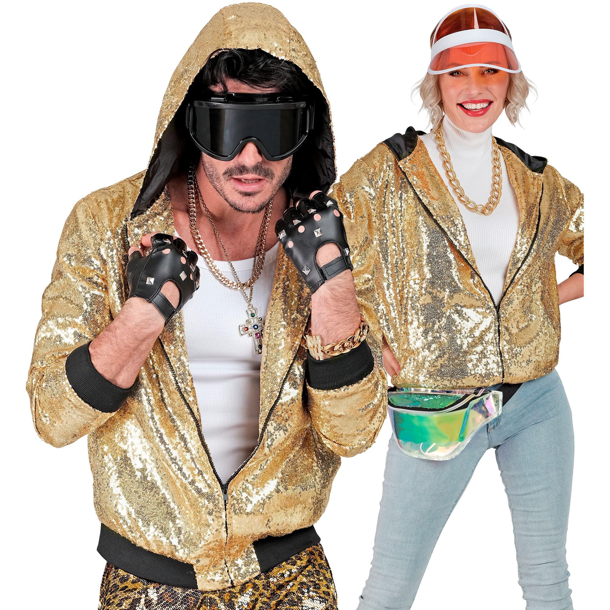W WIDMANN MILANO Party Fashion - Chaqueta de fiesta con capucha, chaqueta de lentejuelas, traje de fiesta, disco