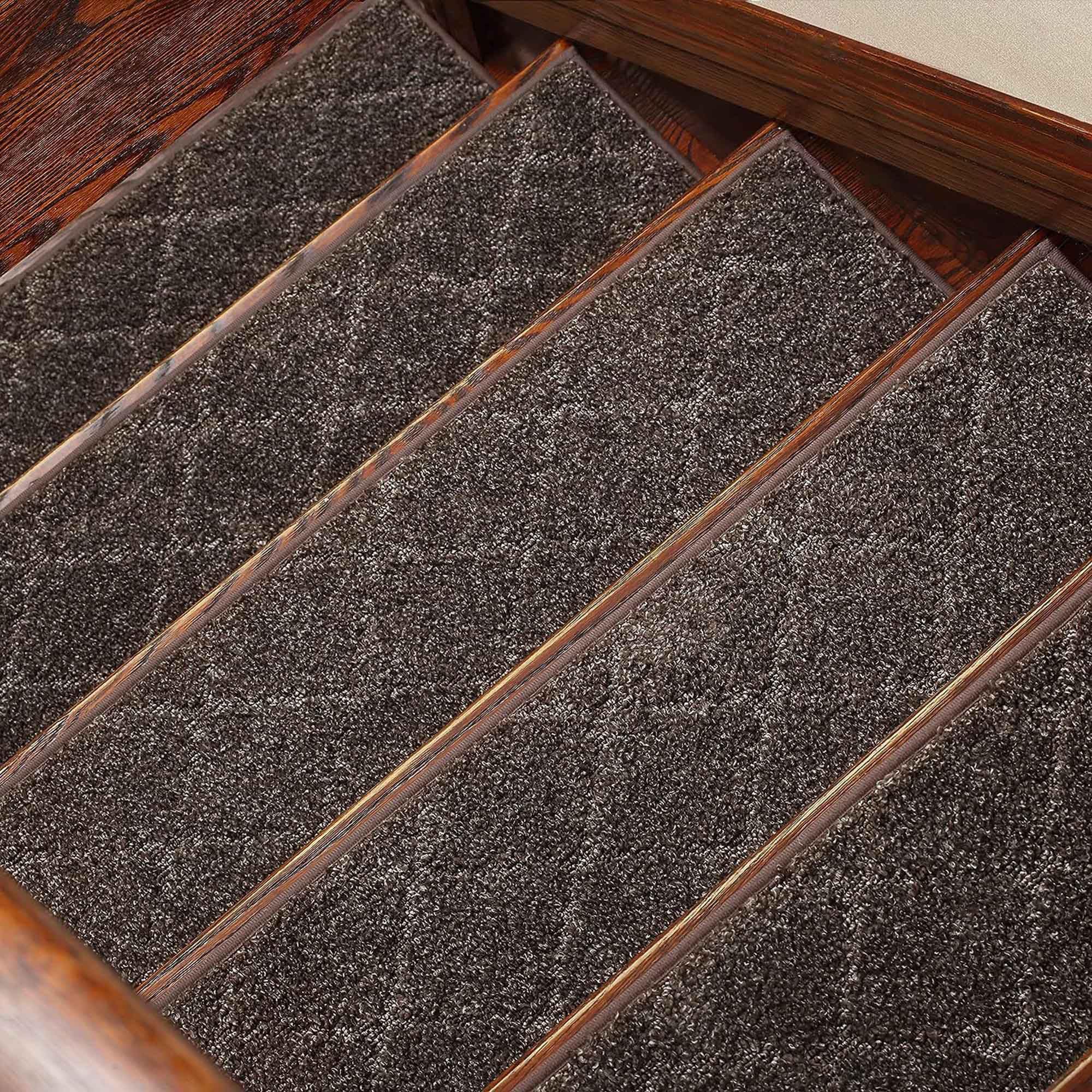 TYYCKJ Non-Skid Safety Carpet Runner Pads, Shaggy Indoor Stair Treads for Wooden Steps, Self-Adhesive Stair Pads Carpet Treads, Perfect for Children Pets Elders (76 * 20cm,15pcs,Brown)
