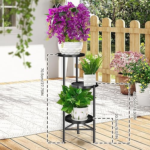 Miniatura 4 de Soporte de metal para plantas de 3 niveles para interiores y exteriores, estante de esquina negra para plantas, estante vertical para macetas para