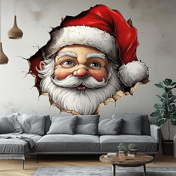 Santa Claus Wall Sticker | 3D Christmas Decor | Festive Holiday Wall Art | Santa Face Wall Decal | Christmas Decoration | Large Santa Mural