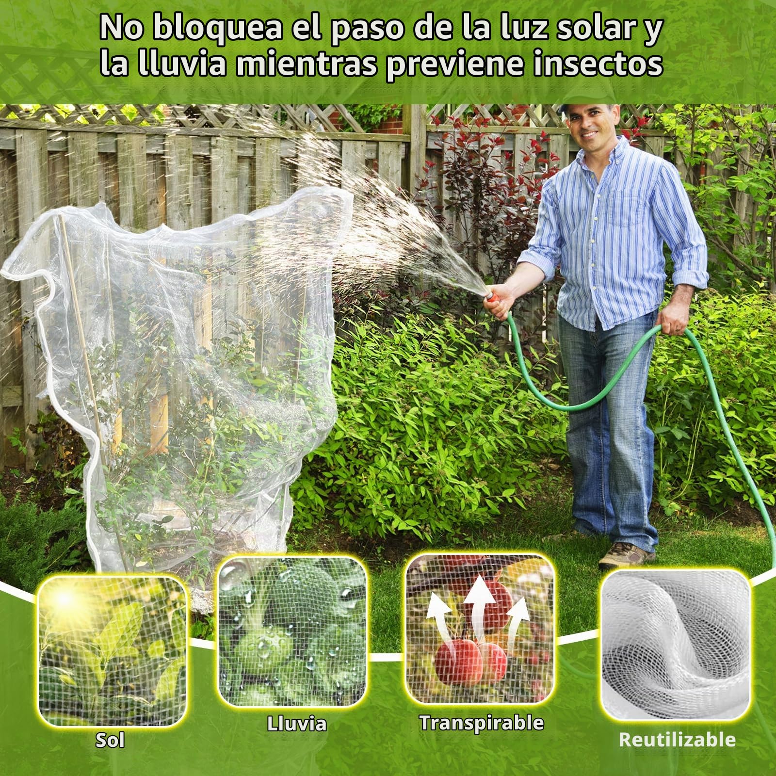 2 Malla Protectora para árboles frutales Plantas y Verduras 1,8 x 1,8 m Funda de Red para Plantas con Cremallera y cordón Malla para jardín contra pájaros arbustos arándanos Flores, Vegetales