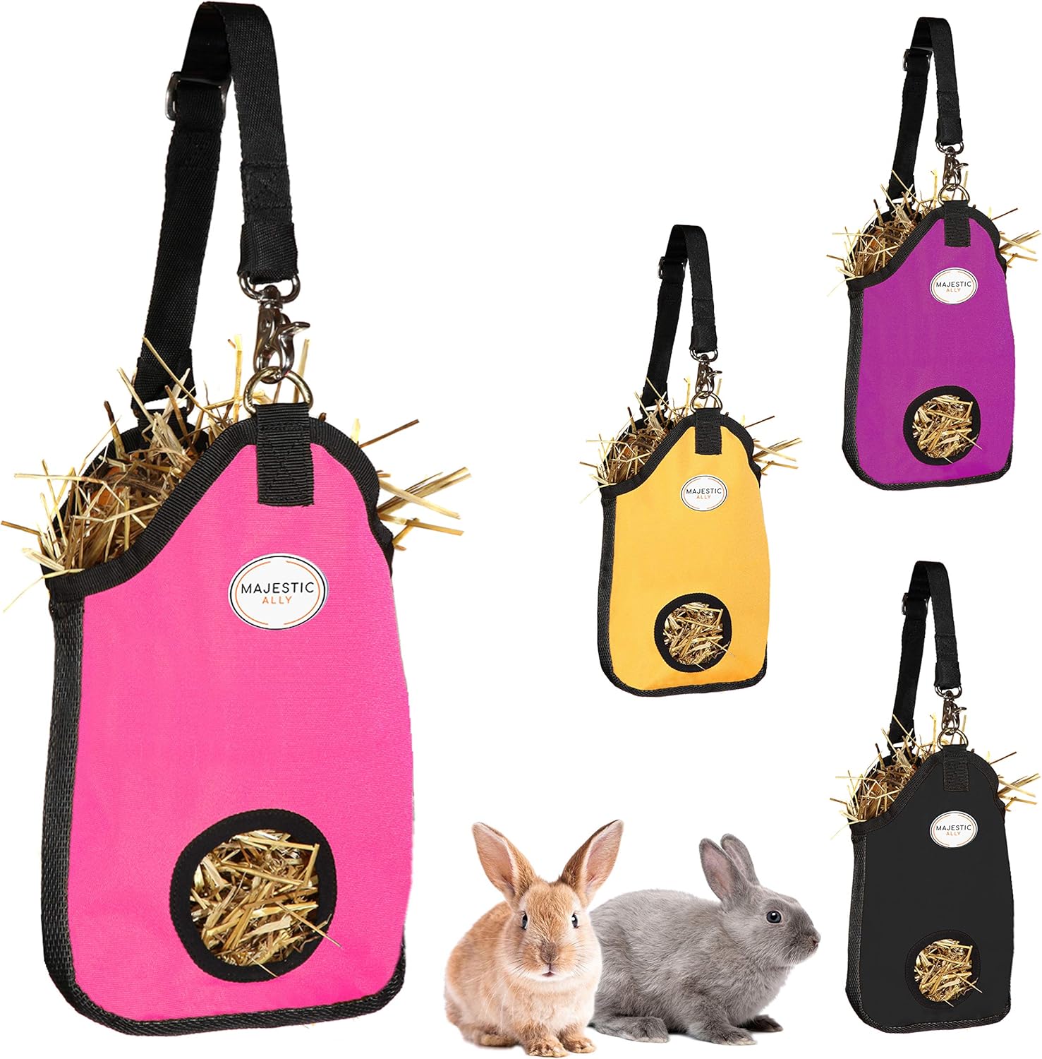 Majestic Ally Guinea Pig Hay Feeder – Rabbit Hay Feeder – Strong Nylon Wire Mesh Ventilated Feeder for Small Animals – 4 Lovely Colors and 2 Sizes– Easy to Use (1 Hole 12" x 8" x 2", Pink)