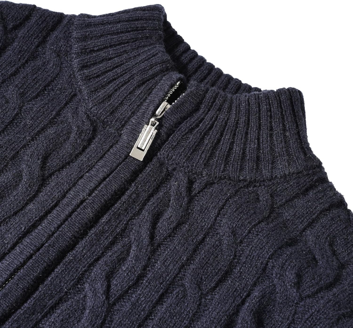 CHICHICFAD Men's 100% Wool Cable Knitted Quarter Zip Pullover Sweater Tops - Image 4