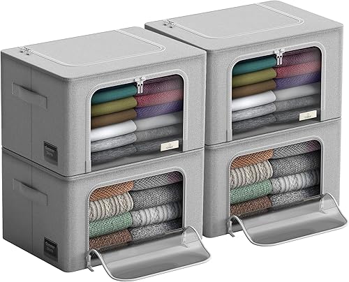 Sorbus Contenedores de almacenamiento con marco de metal, bolsas organizadoras de ropa apilables y plegables, contenedores de almacenamiento de tela
