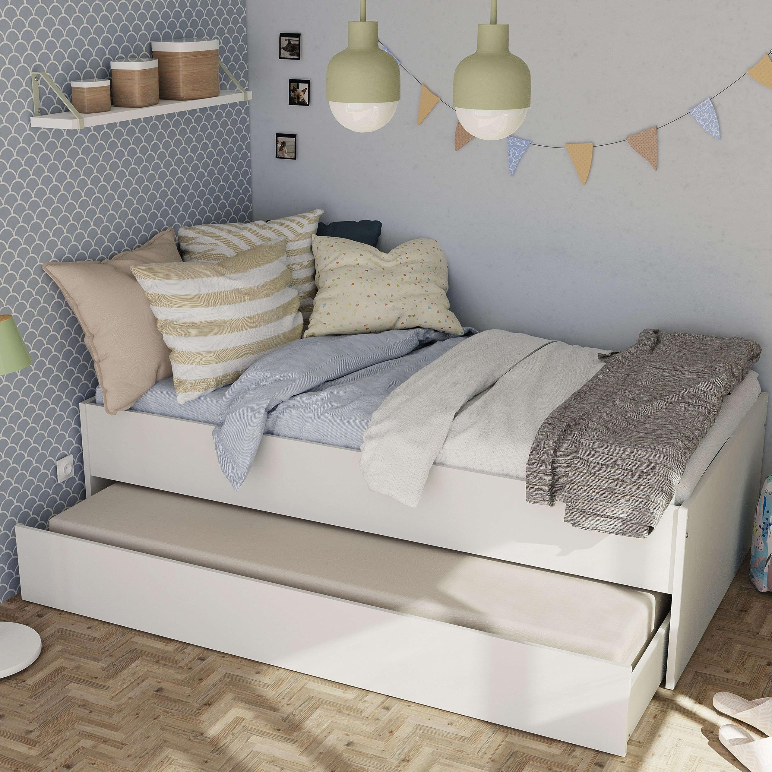 Miroytengo Cama Nido 105x190 cm, Cama Nido Grande, Cama Doble Juvenil Doble Terai Blanco Mate