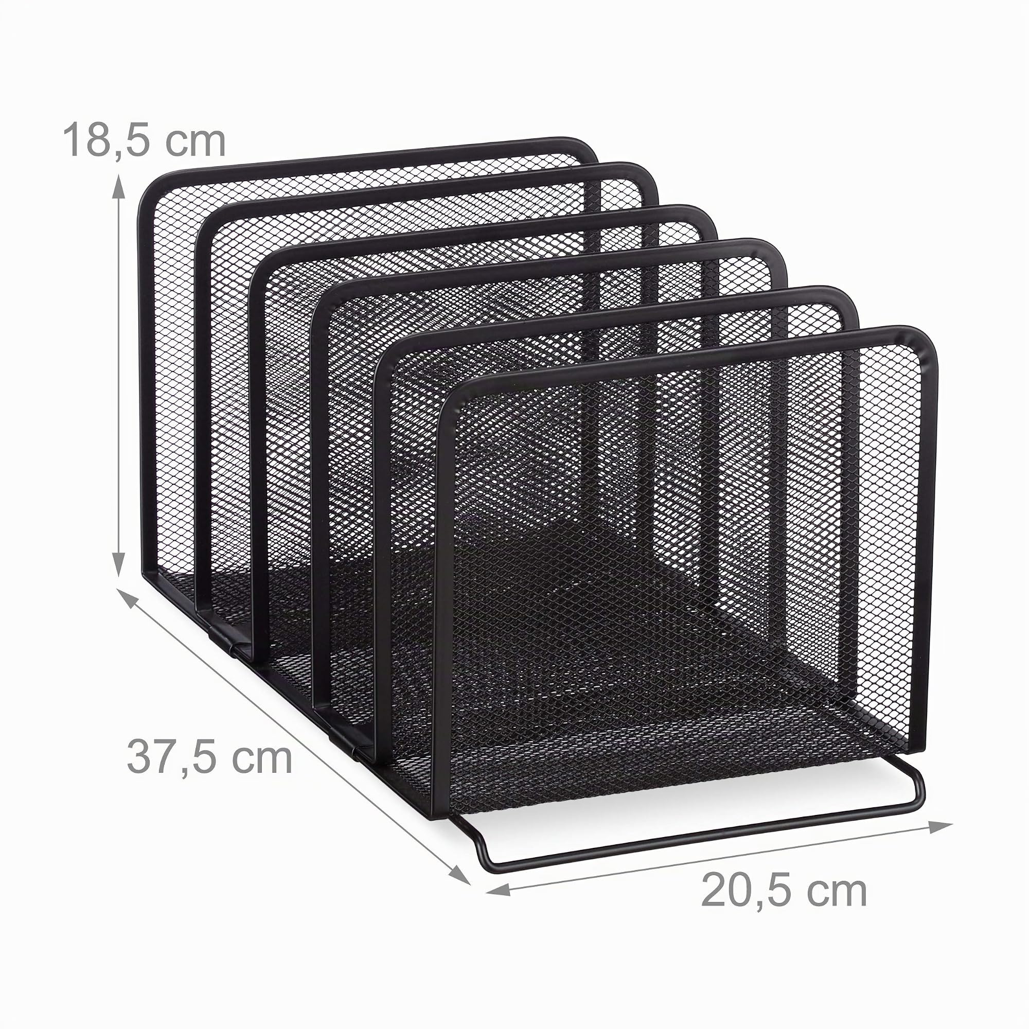 Relaxdays 4x Porta Fascicoli, Portariviste in Metallo, Portadocumenti 5 Scomparti, Design a Griglia, 18,5 x 20,5 x 37,5 cm, Nero