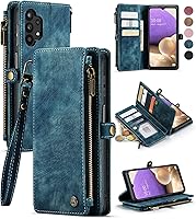 Vista 11 de Defencase Funda compatible con Galaxy A32 5G con tarjetero de bloqueo RFID para mujeres y hombres, correa magnética de piel sintética con cierre