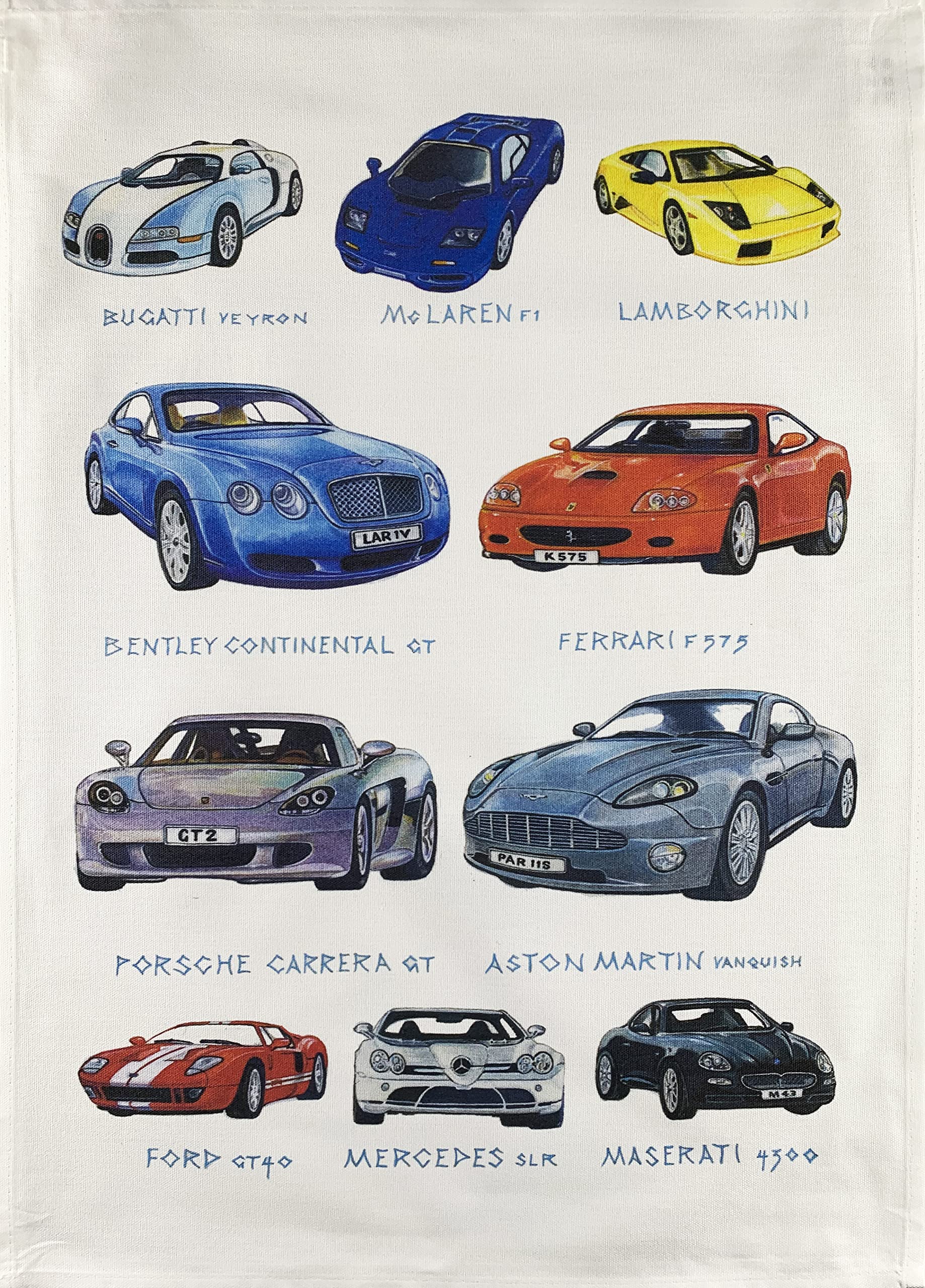 Half A Donkey White The Supercars Large Cotton Tea Towel