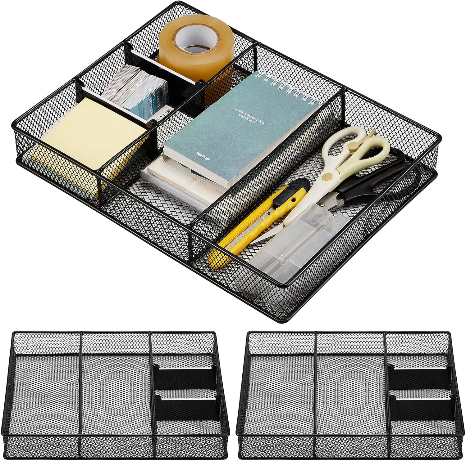 Henoyso 3 Pcs Desk Drawer Organizer Mesh 3 Slot Desk Drawer
