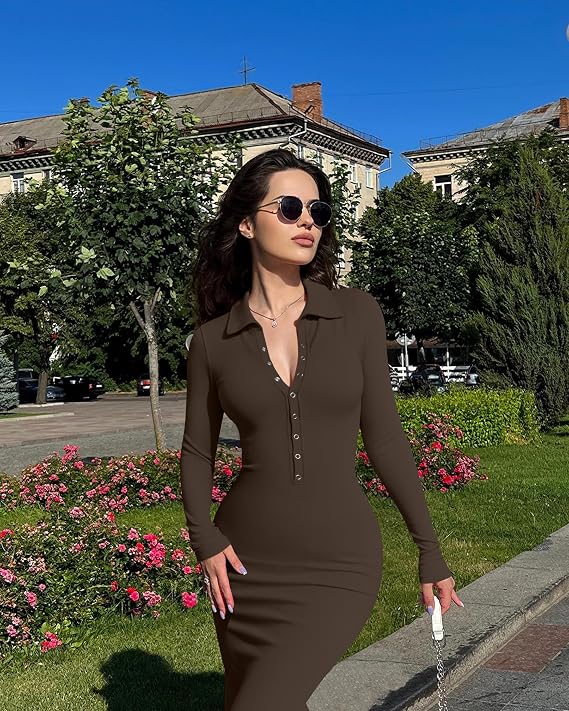 Elegant Party Dress with Ribbed Back & Slit, Button Down Bodycon by OQQ