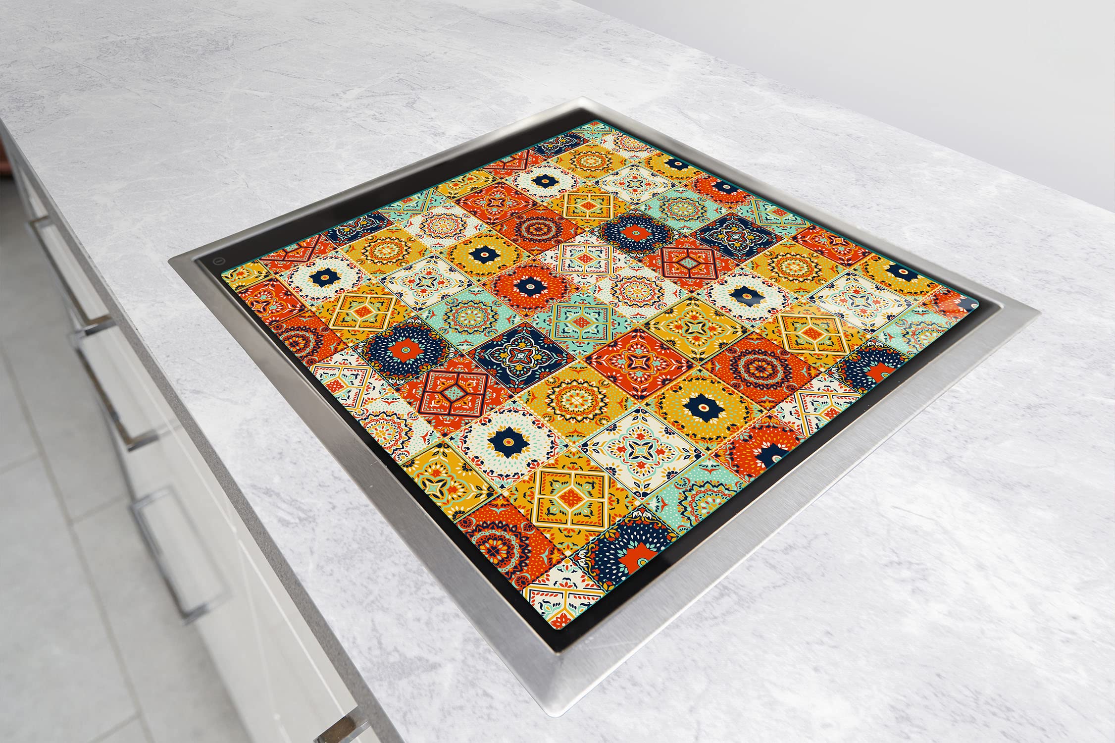 DarHuas Herdabdeckplatte 50x52 cm 1-teilig Ceranfeldabdeckung Induktion Herdschutz Spritzschutz Glasplatte Deko Schneidebrett, Mosaik Stück