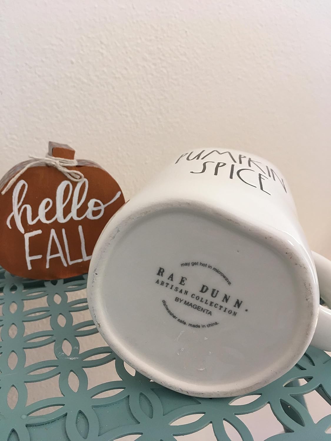 Rae Dunn Pumpkin Spice and Heart Mug (Orange Inside) - Artisan Collection