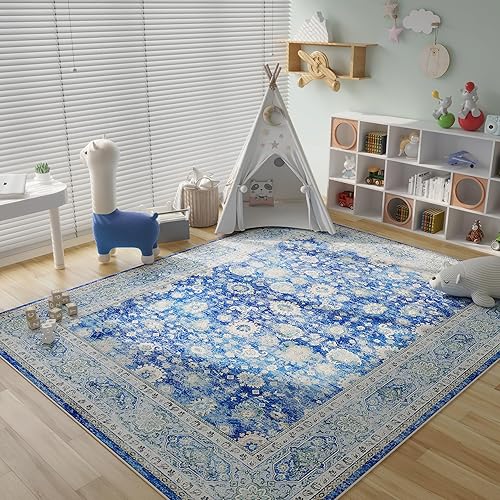 Miniatura 4 de Alfombra bohemia lavable de 8 x 10 pies, alfombra de área grande, antideslizante, no desprende pelusa, alfombra vintage de lana sintética para sala