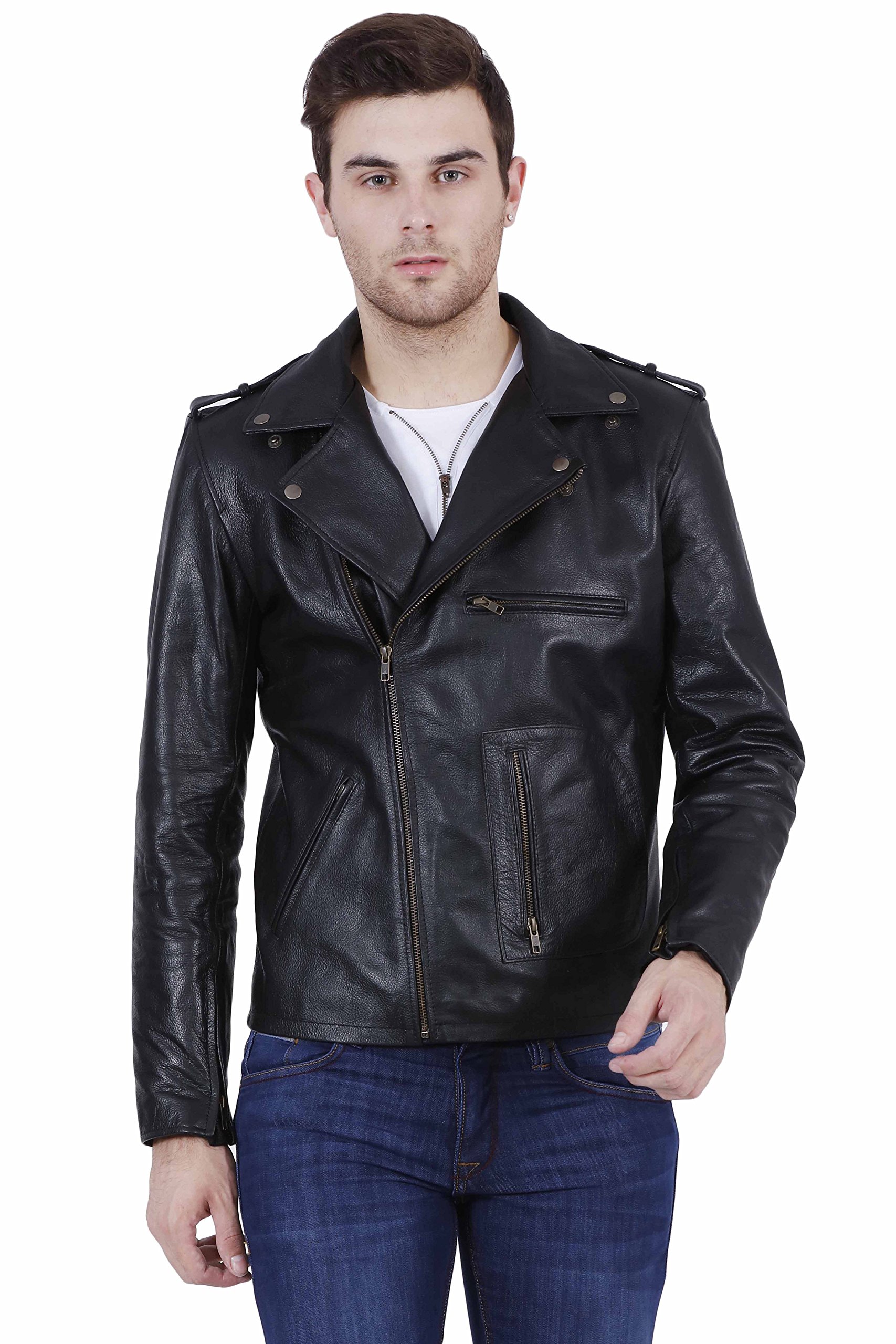 Chalk Factory Lambskin Top Grained Leather Mens Bikers Jacket #CR101