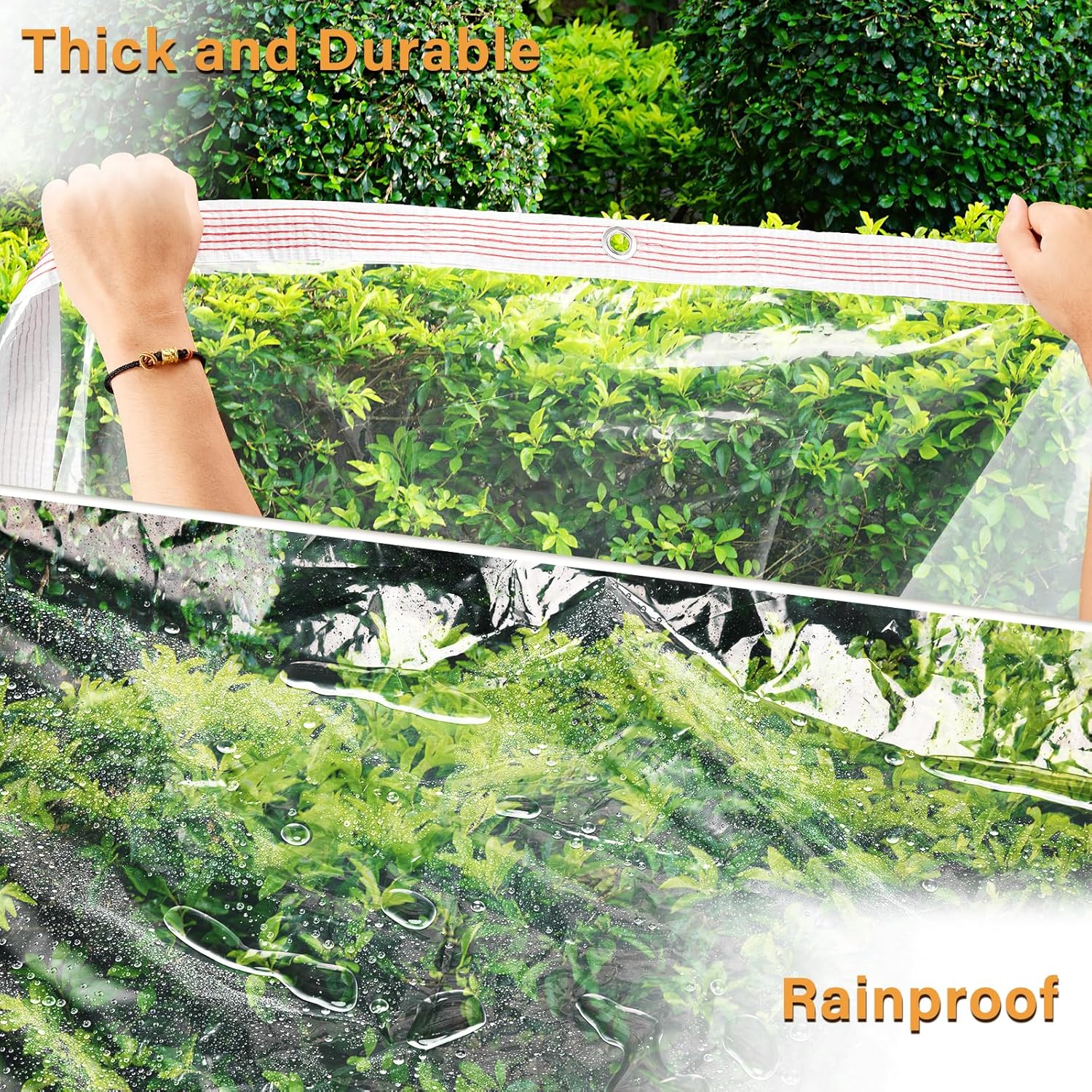 10X12FT Clear Waterproof Tarps(Increase Grommets,Windproof Rope +Ties) Poly Tarpaulin Outdoor Garden Rainproof Covering,Clear Vinyl Tarp with for Patio Covering Henhouse Porch Canopy Plant Camping