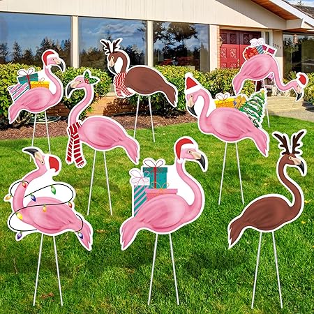 Amazon.com : 6 Pcs Pink Flamingo Yard Decorations Christmas Yard Sign