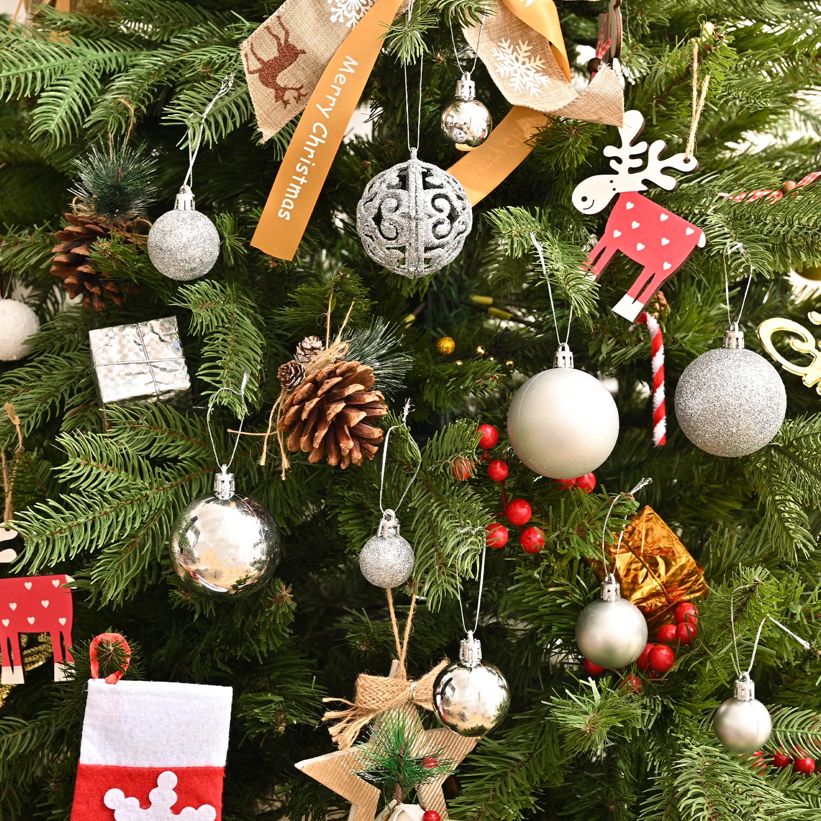 100 bolas para árbol de Navidad, adornos plateados para árbol de Navidad, decoraciones colgantes inastillables para árbol de Navidad