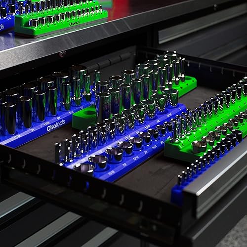 Miniatura 5 de Portaherramientas magnético para llaves de tubo  Llaves de 12 pulgadas  Métrico (verde)  Capacidad para 19 llaves  Organizador de herramientas de