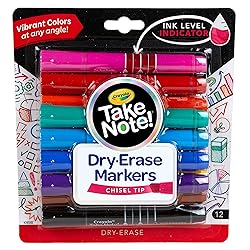 Crayola Take Note Dry Erase Markers for School (12ct) Chisel Tip Whiteboard Markers, Teacher Classroom Must Haves, Back to School Essentials, Low Odor