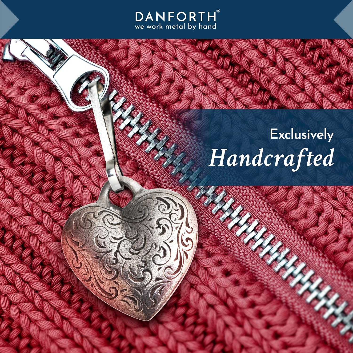DANFORTH Florentine Heart Zipper Pull | Pewter Handcrafted in USA image 2
