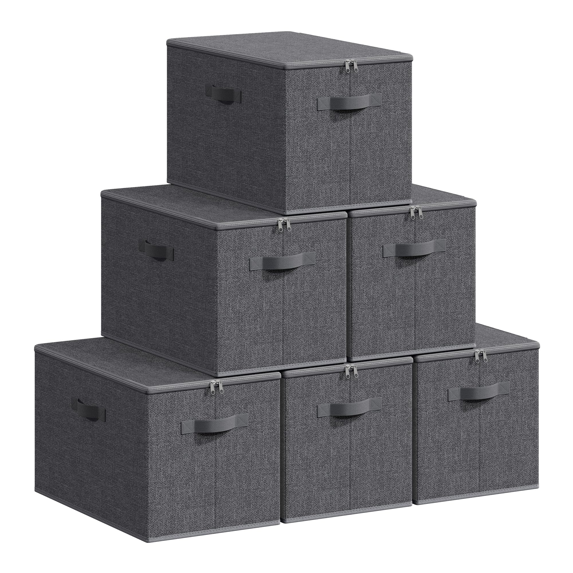 WOLTU ABB02gbn-3 Opbergdozen, set van 3, doos met deksel, stoffen opbergmand, organizer box voor speelgoed en kleding, opbergdoos, vouwdoos, grijs, 48 x 20 x 29 cm