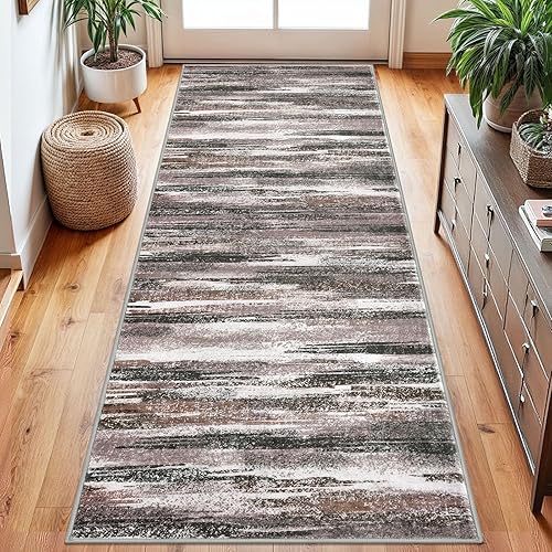 Miniatura 152 de Alfombra moderna abstracta de 2 x 6 pies, alfombra de pasillo lavable gris negro multi para cocina, antideslizante, suave, alfombra delgada de Gris
