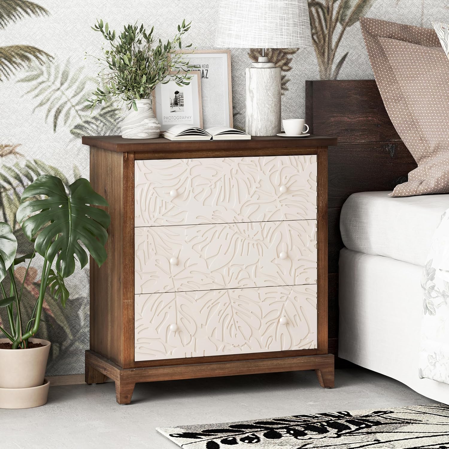 COZAYH Farmhouse 3Drawer Dresser Chest Accent with