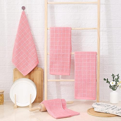 Miniatura 8 de Homaxy Paquete de 16 paños de cocina, 100% algodón de rizo a cuadros, color rosa, 13 x 28 pulgadas y 12 paños de cocina de terciopelo coral de 10 x