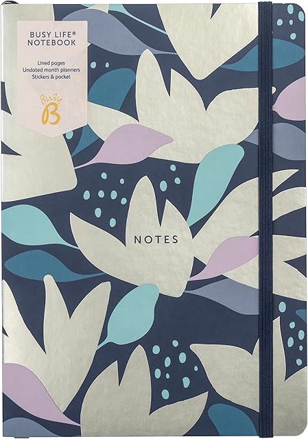 Busy B Busy Life Notebook - A5 Navy Floral notebook with Stickers and Monthly Planner