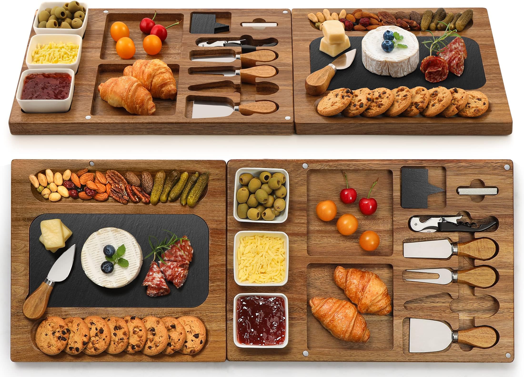 Easoger Acacia Cheese Board and Knife Set - 28" ร 11" Extra Large Charcuterie Board Set, Magnetic 3 in 1 Cheese Tray Platter with Rich Accessories, Gift for House Warming, Anniversary, Christmas