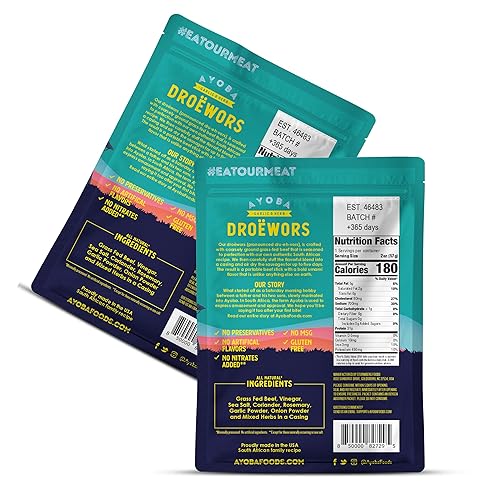 Miniatura 9 de Ayoba Yebo Variety Droewors - Palitos y bocados de carne de res alimentados con hierba certificado Keto y Paleo aprobado por 30 sin azúcar sin