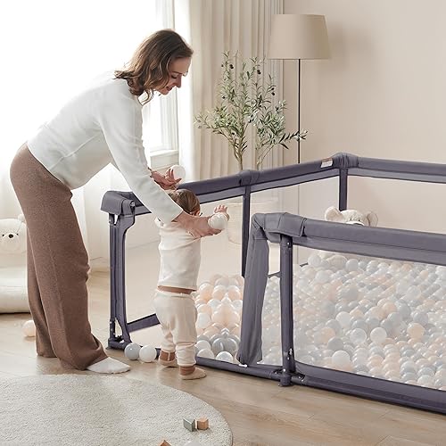 Miniatura 2 de Sweeby Corralito para bebés, 79 x 71 pulgadas, corralitos plegables para bebés y niños pequeños con puerta, corral de juegos extragrande con puerta