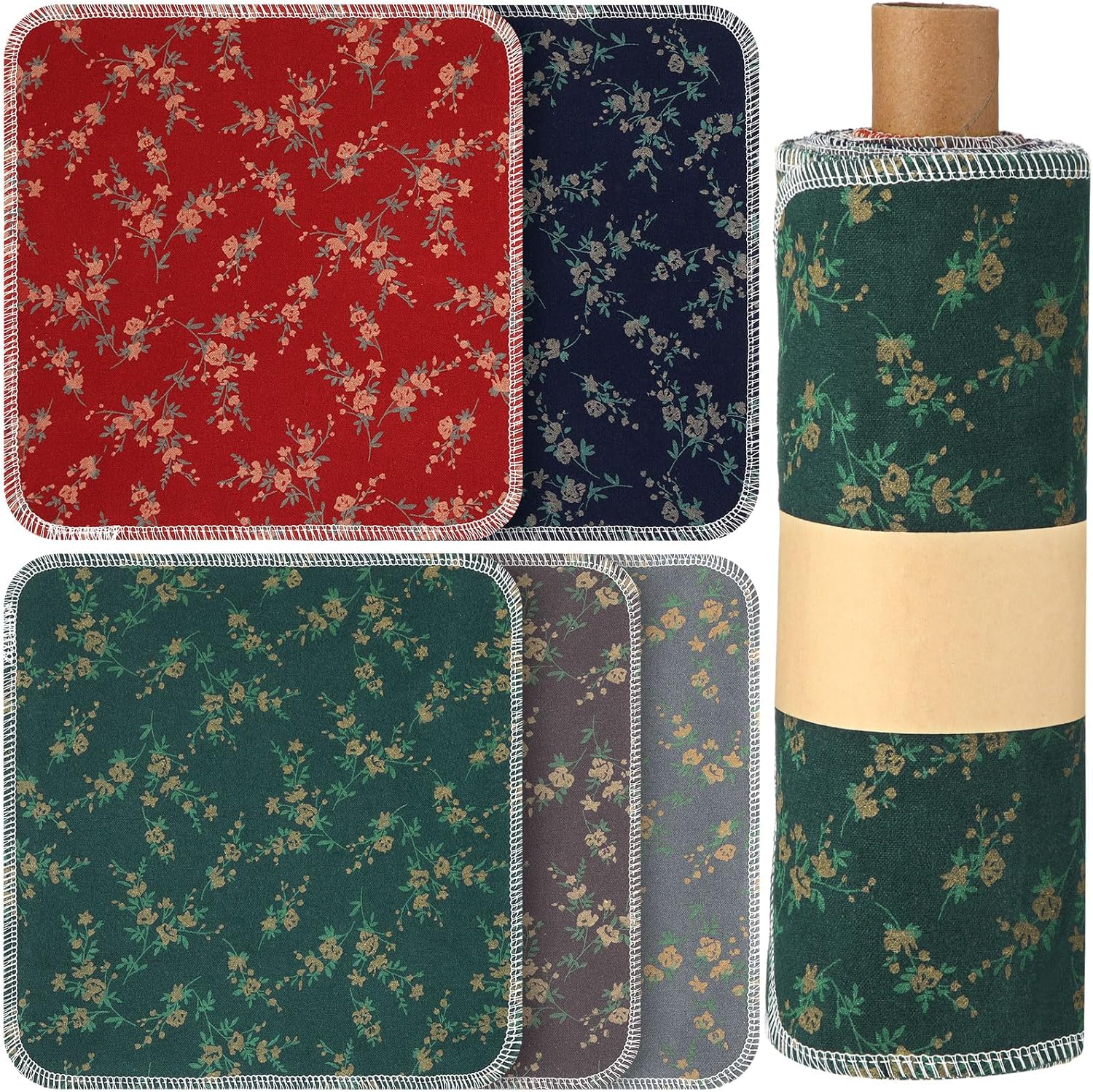 25 Pcs Reusable Paper Towels Reusable Cotton Towels Toilet Absorbent Washable Paper with Roll Kitchen Dishcloth for Kitchen(Atayal Flower)