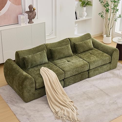 101.6" Modular Sectional Cloud Sofa,Floor Boneless Couch, 4-in-1 Folding Convertible Sofa Bed, Modular Cushion Couch,Suitable for Living Room,Bedroom and Recreation Room (Green)