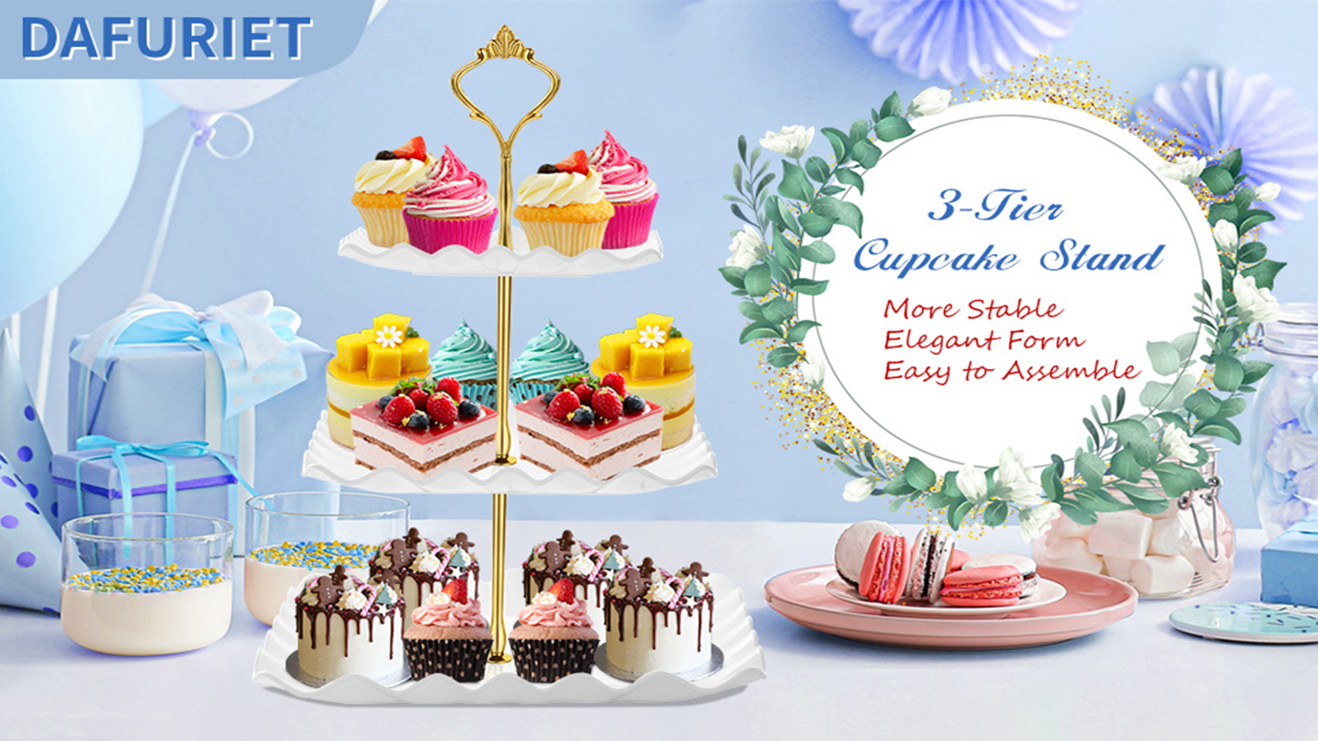 Amazon.com: DAFURIET Dessert Cupcake Stand, 3 Tier Cup Cake Holder  display picture 1