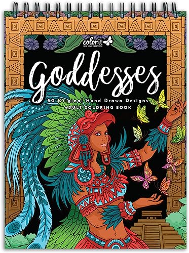 Miniatura 1 de ColorIt Goddesses - Libro para colorear para adultos, encuadernado en espiral, impreso en Estados Unidos, cubiertas planas de tapa dura, papel liso