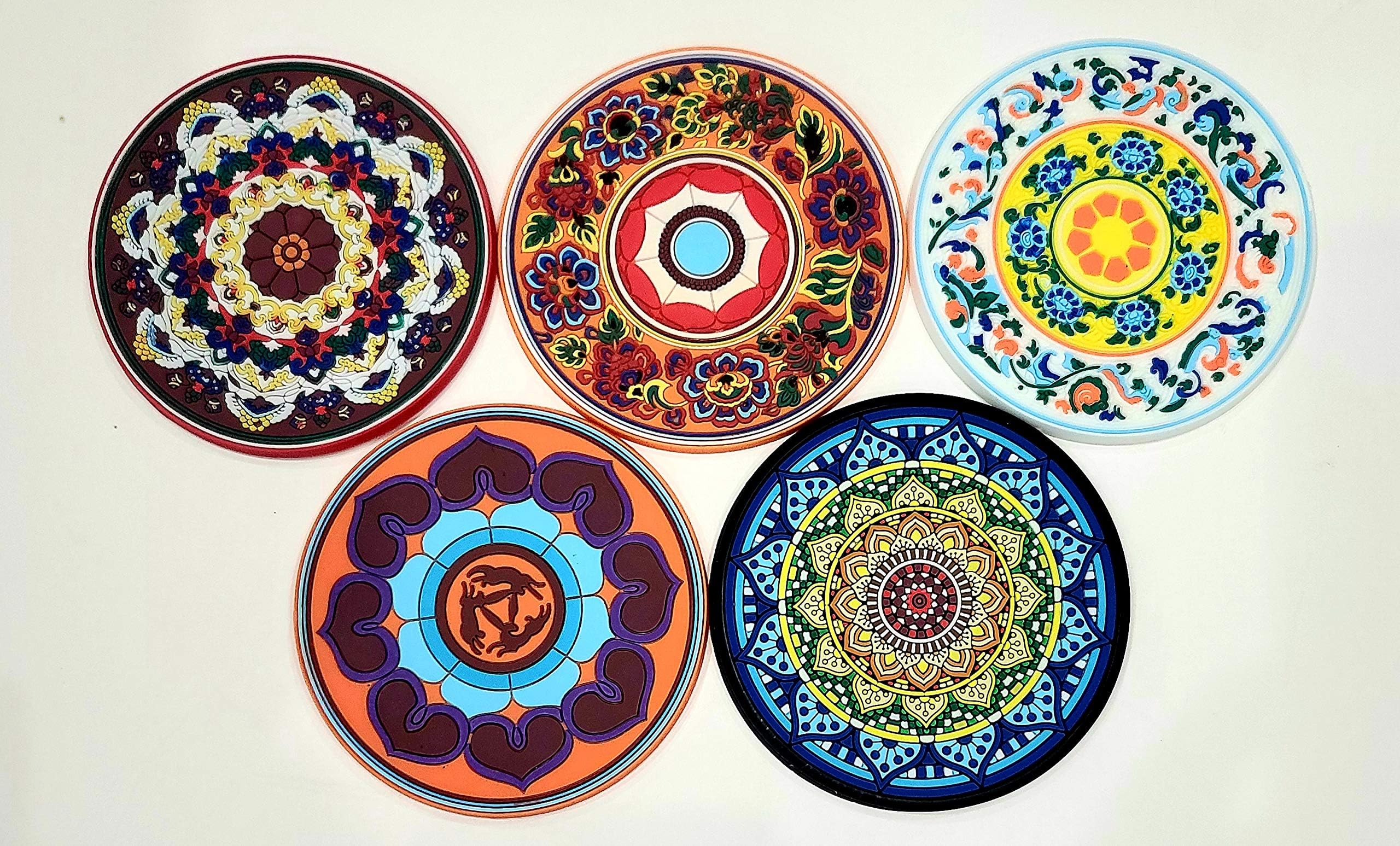 Mosaic Silicone Drink Coasters - Package of Five Non-Skid Absorbent Drink Coasters