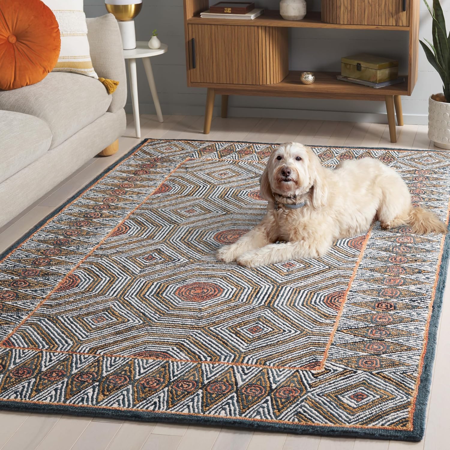 SAFAVIEH Area Rug 4x6 - Micro Loop Collection - Blue & Ivory, Handmade Wool, Ideal for Living Room, Bedroom, Dining Space (MLP638M)