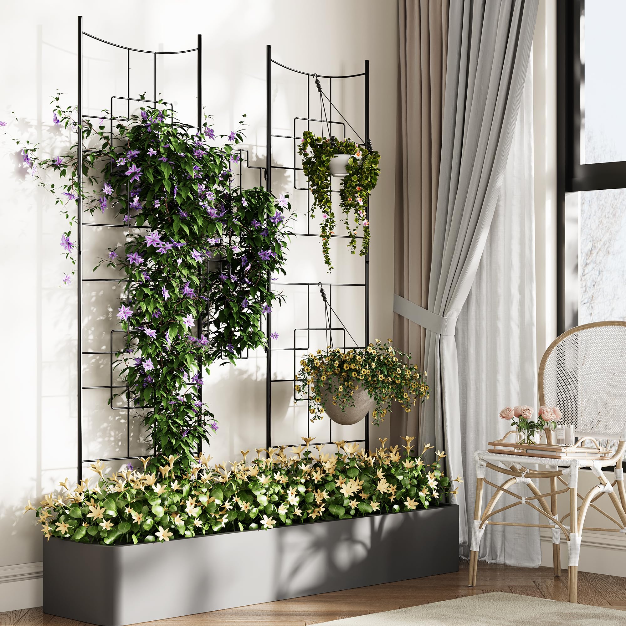 Garvee Biombo de Jardín de Hierro Forjado Estilo Barroco, Separador de Ambientes Decorativo para Exterior e Interior, Paneles Divisorios de Metal Resistente a la Intemperie, Plegable, Negro, 1 Unidad