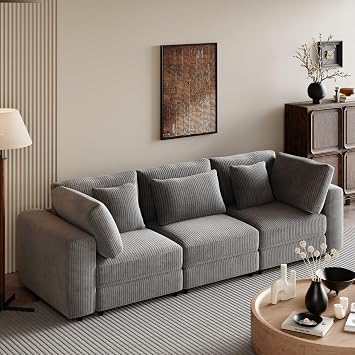 Living Room Furniture Sofa, Modern 105" Sofa Couch with Removable Back Cushions and 5 Pillows, 3 Seat Couches Sofas for Living Room, Office, Apartment, Gray