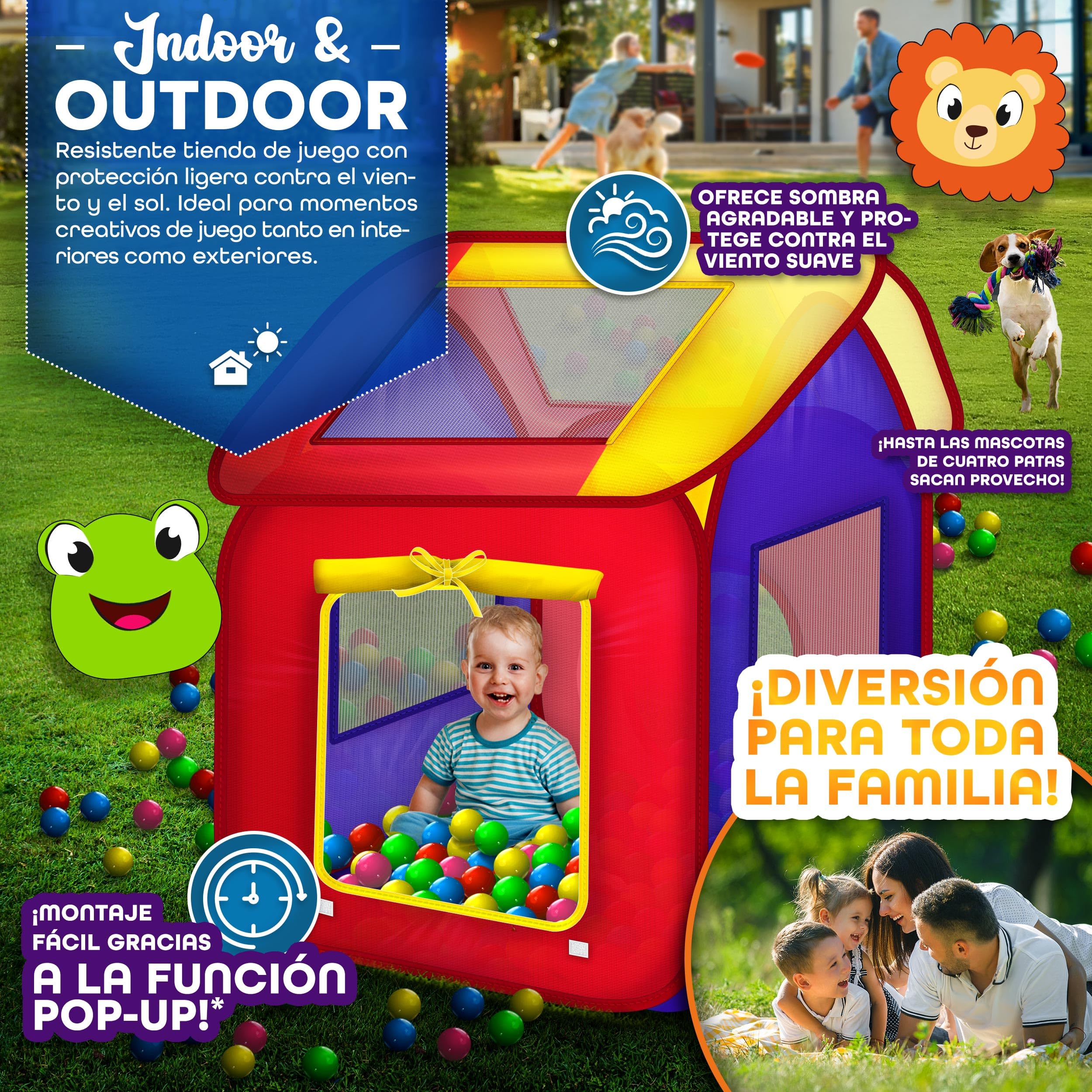 KIDUKU® Tienda de campaña Infantil Piscina de Bolas Tienda de Tela para niños Pop up + 200 Bolas + Bolsa para Interior y Exterior