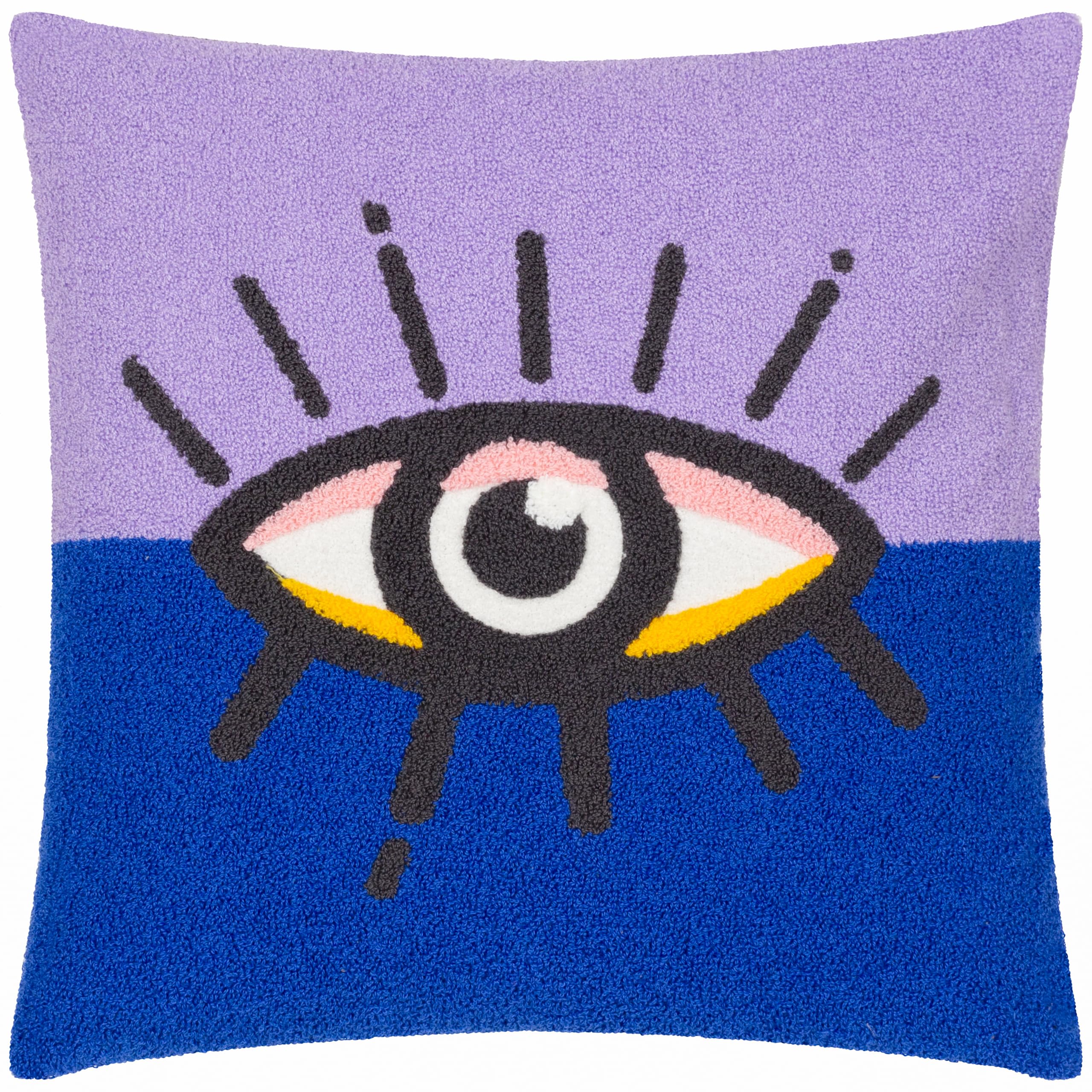 furn. Heya Home All Eyes On You Polyester Filled Cushion – Appliqué Eye Bouclé Tufted Decorative Pillow (Lilac/Blue – 45x45cm)