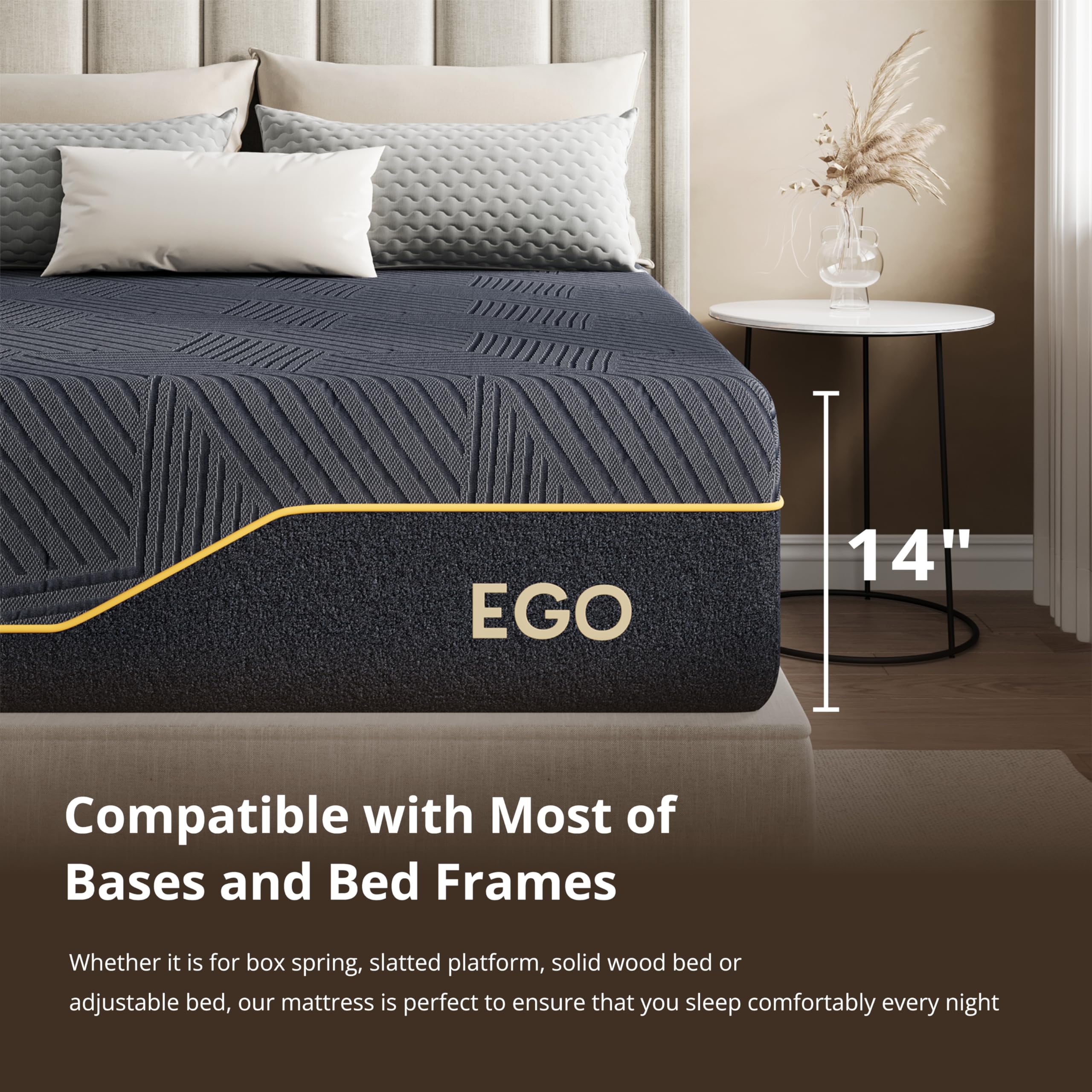 MLILY EGOHOME 14 Inch King Size Memory Foam Mattress for Cooling Sleep, Pressure Relief Cooling Copper Gel Bed in a Box, Foam Made in USA, CertiPUR-US Certified, Medium Plush, 76x80x14 Black - 5