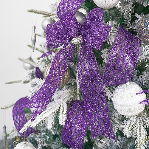 Miniatura 5 de HUIHUANG Cinta púrpura con alambre de 2-12 pulgadas, cinta con borde de alambre de diamante con purpurina para decoración de Halloween, árbol de