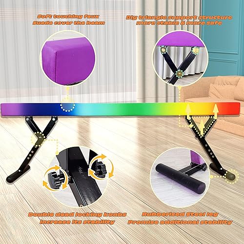 Miniatura 33 de Viga de equilibrio ajustable para niños, haz de gimnasia de 8 pies de todos los niveles de gimnasia, vigas de piso alto y bajo, altura ajustable