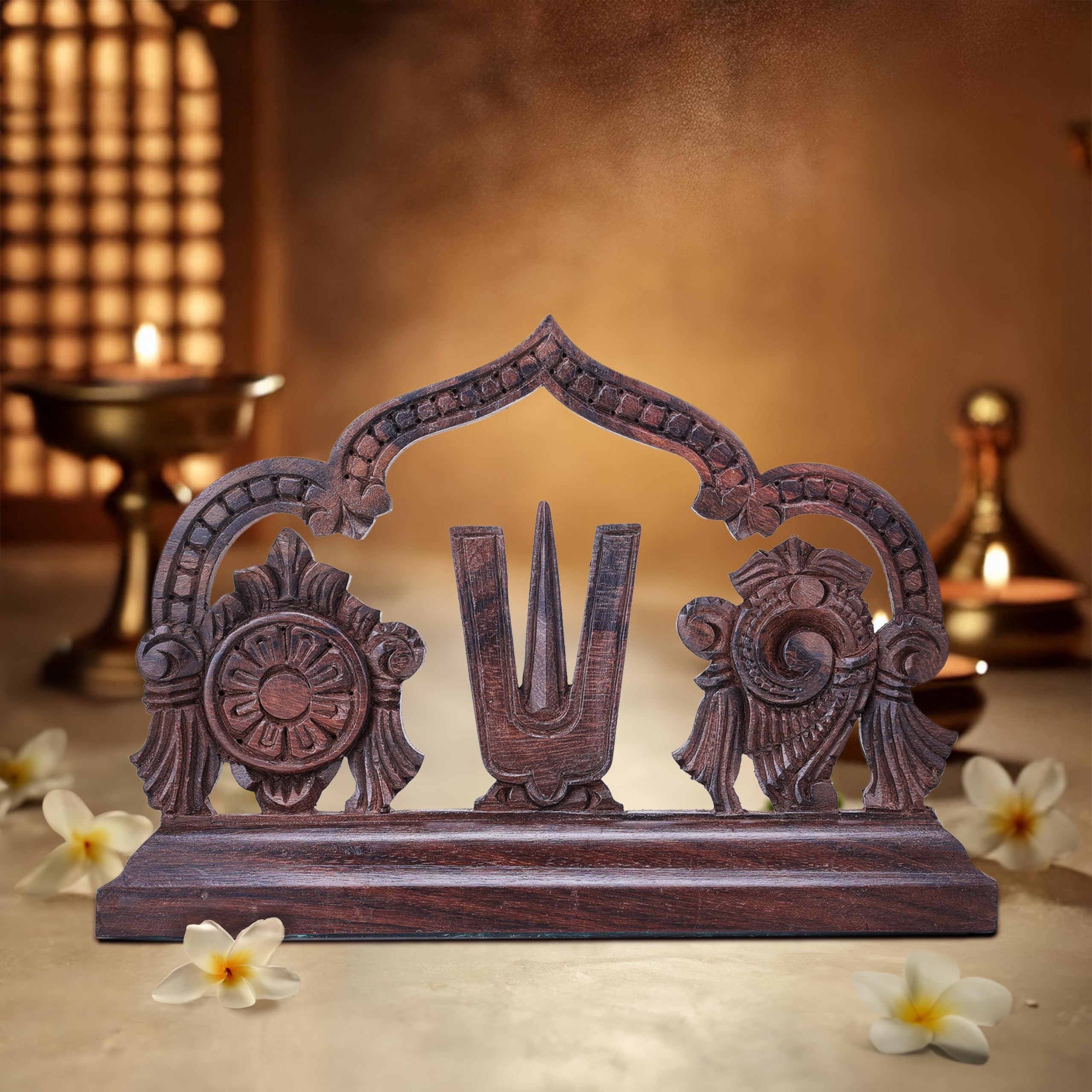 RANGSUGANDH Rosewood Thirunamam Vadagalai with Shankha Chakra for Puja | with Prabhavali