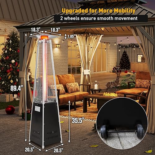 Miniatura 6 de Calentador de patio al aire libre, calentador de propano LP de gas pirámide con ruedas de 87 pulgadas de alto 42000 BTU para patio comercial y