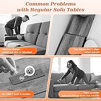 Vista 4 de SUPERJARE - Mesa de sofá de 102 pulgadas con 2 tomas de corriente y puertos USB-C, mesa consola estrecha de 5.9 pulgadas con almacenamiento