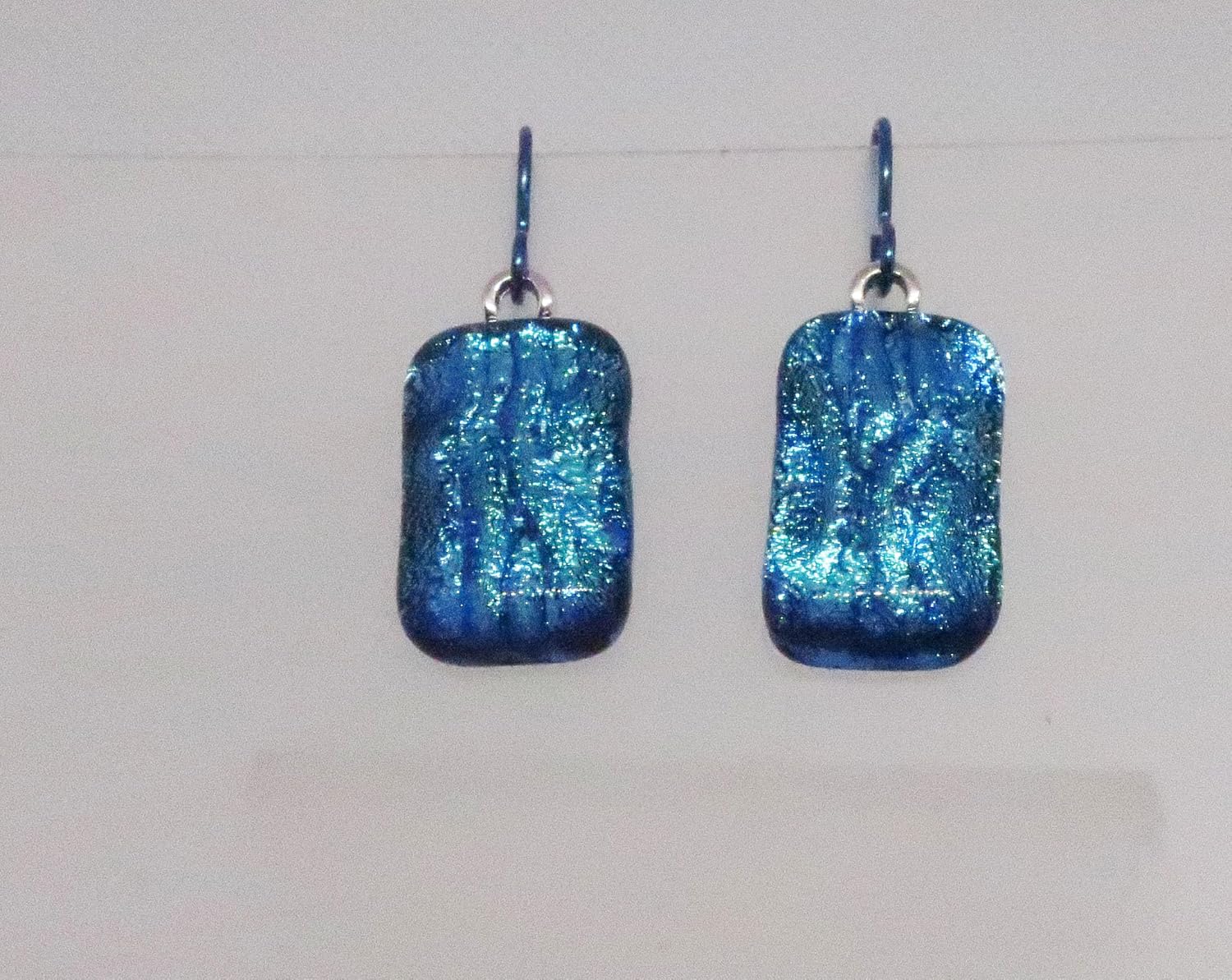 Exceptional Aqua Blue Dichroic Glass Dangle Niobium earrings N280