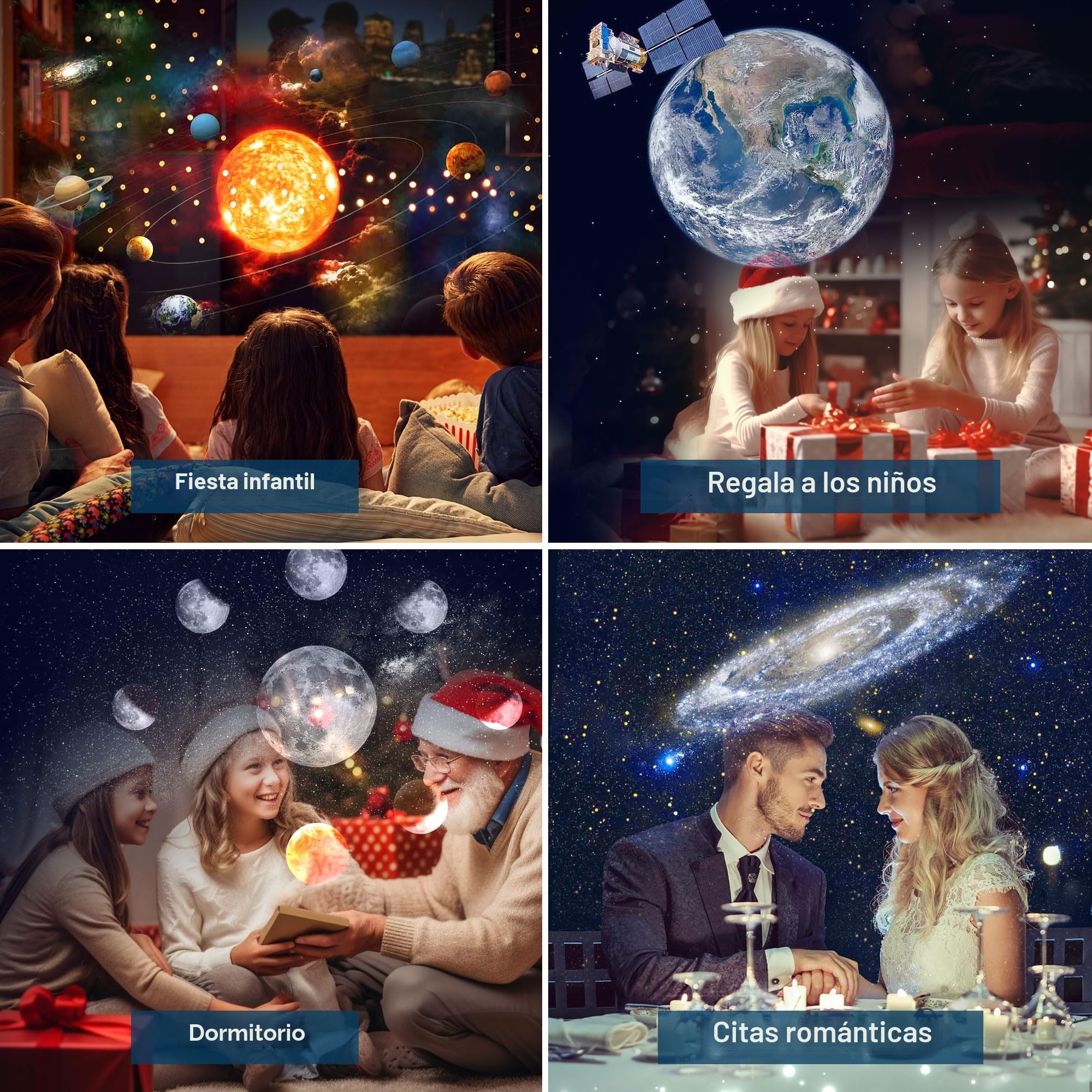 Proyector Cielo Estrella Planetario Proyector Galaxia con 13 Discos de Película, Luz Nocturna, Ajuste de Rotación de 360° para Dormitorio y Techo, Regalos para Niños y Adultos